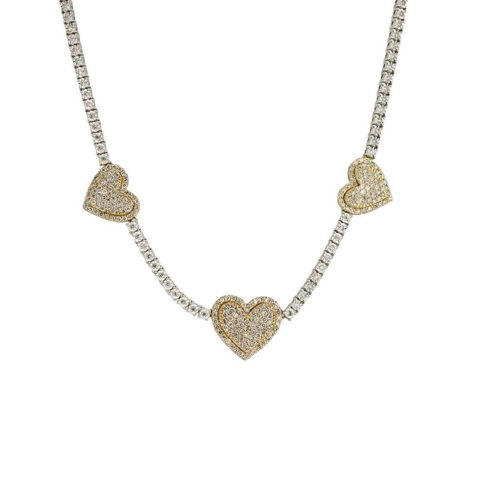10k Withe and Yellow Gold Diamond Tennis Chain image 2