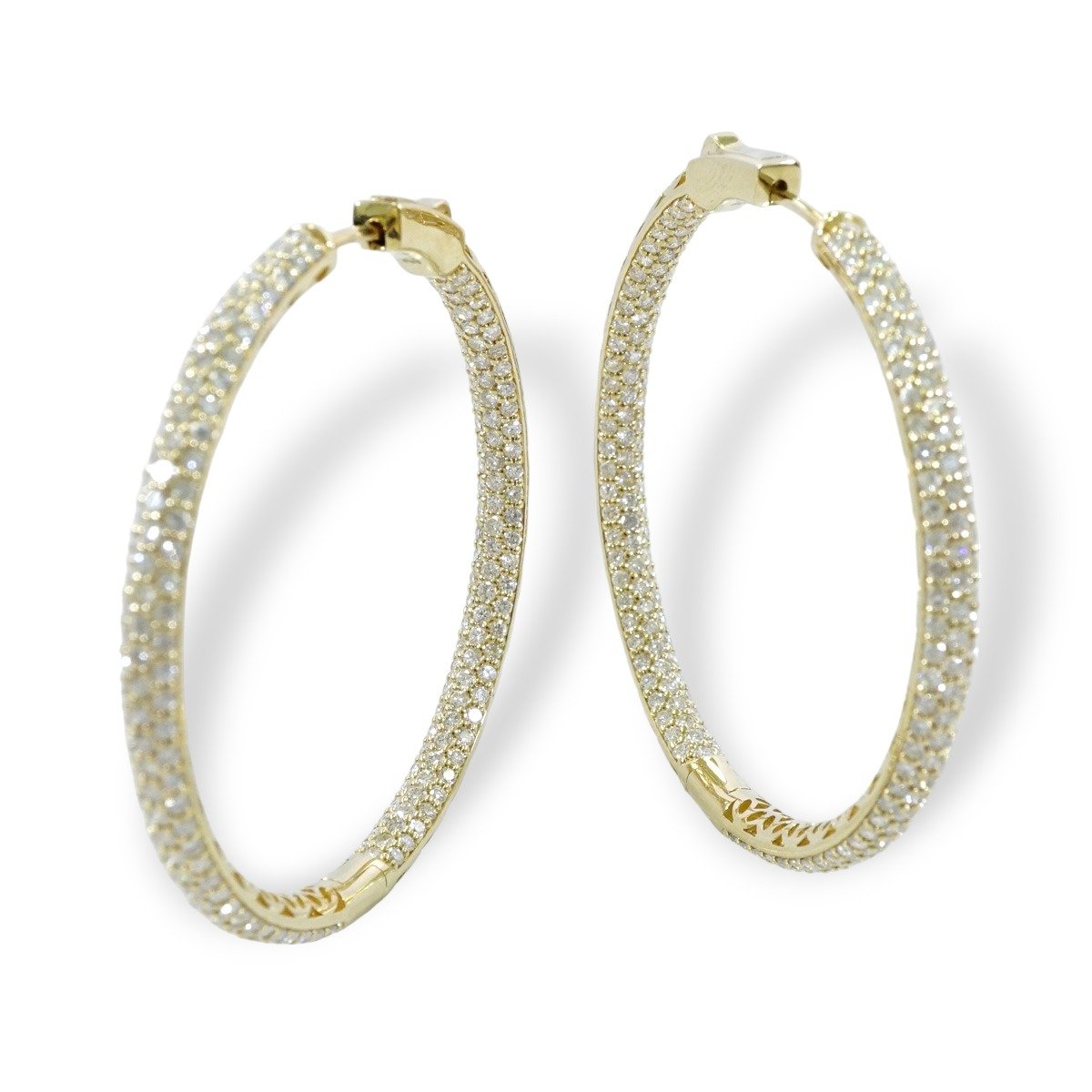 14k Diamond Gold Hoops 2 Inches image 0