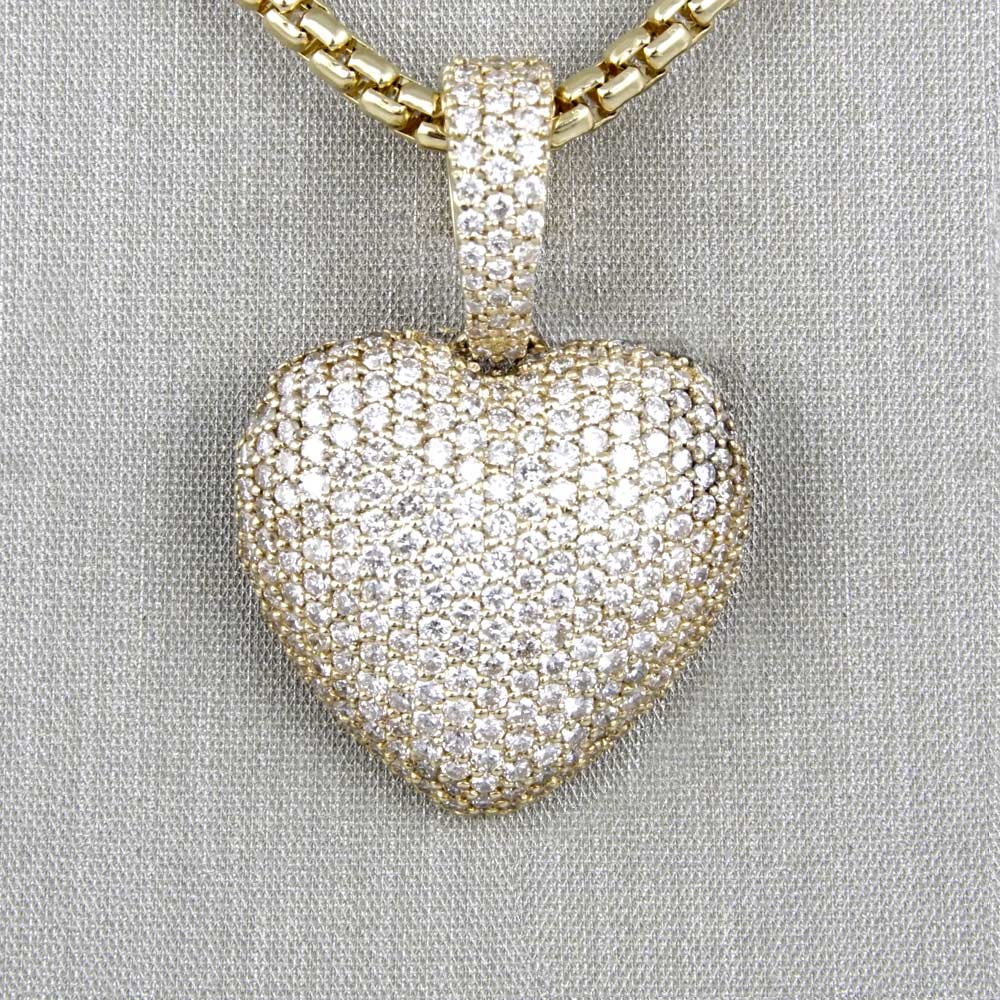 14k Yellow Gold Full Diamond Heart Pendant image 2