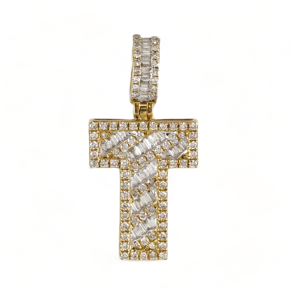 10k Yellow Gold Diamond "T" Initial Pendant image 2