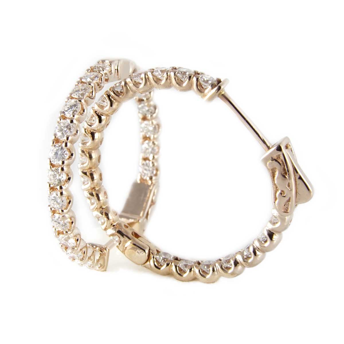 14k Diamond Rose Gold Hoops Earring image 2