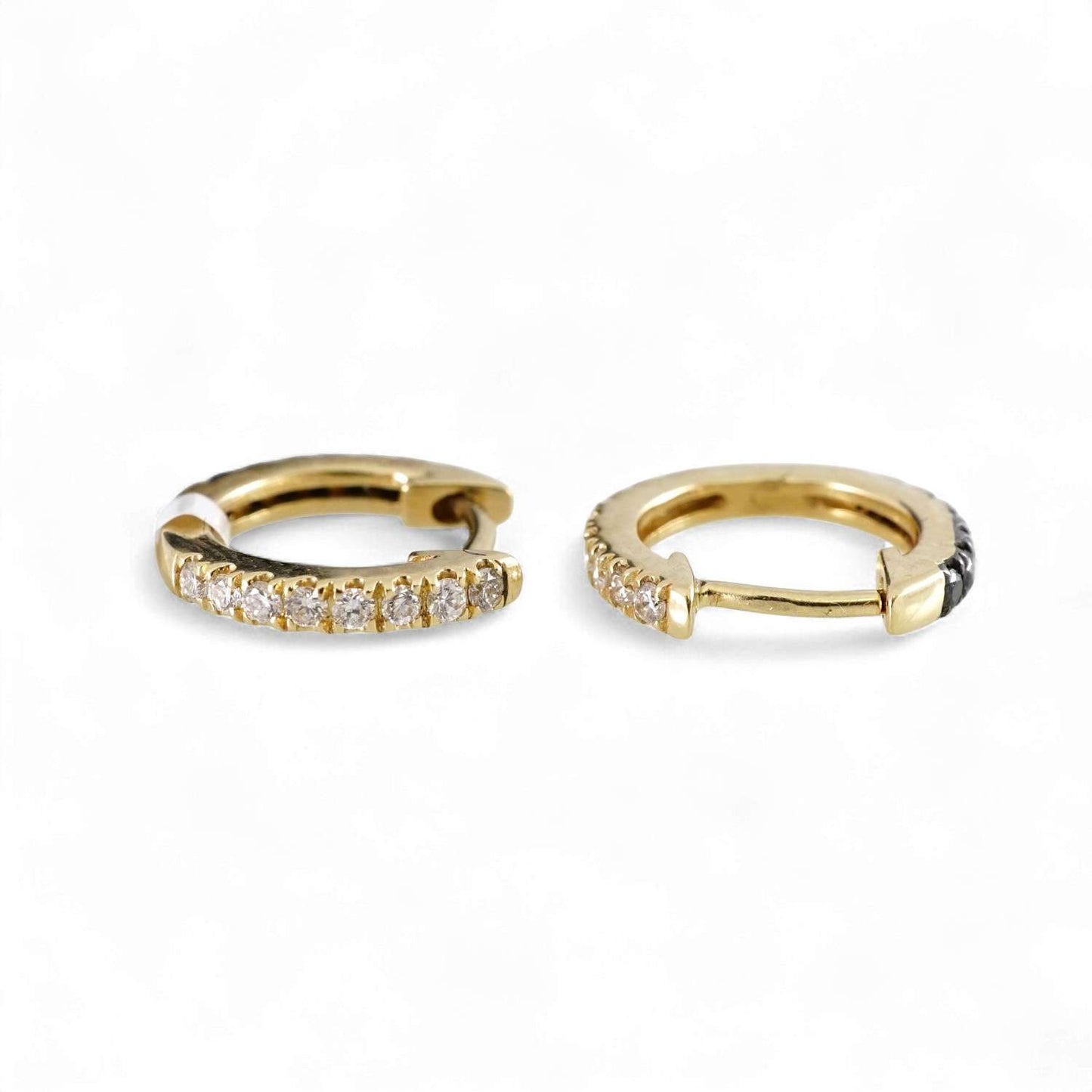 14k Yellow Gold Small Hoop Earrings with Diamonds image 1