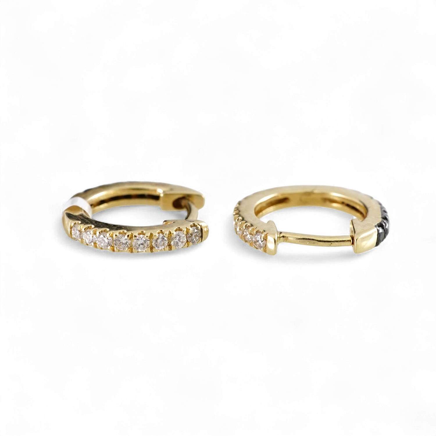 14k Yellow Gold Small Hoop Earrings with Diamonds image 1