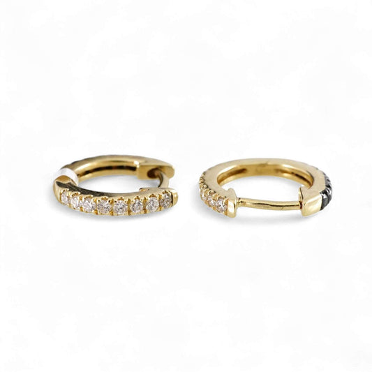 14k Yellow Gold Small Hoop Earrings with Diamonds image 1