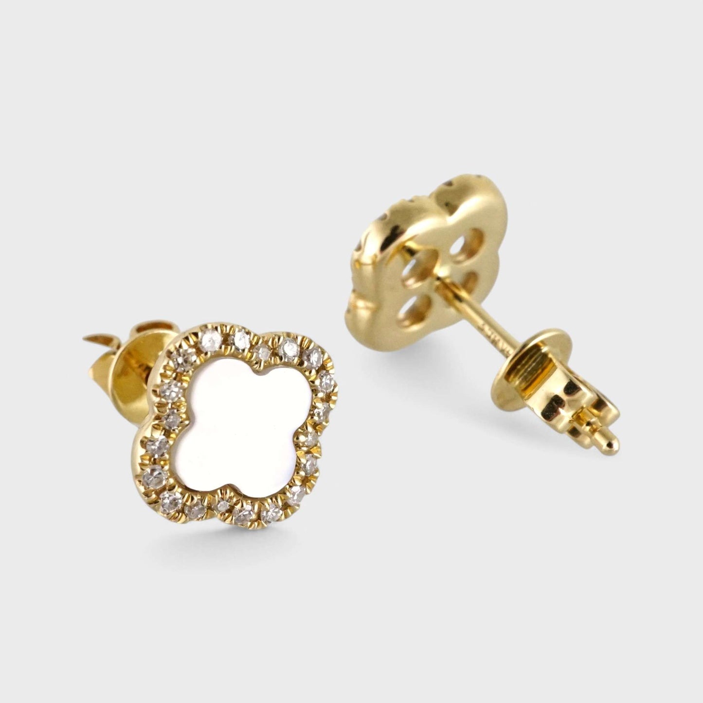 14k Yellow Gold Diamond Flowers Stud Earrings image 1