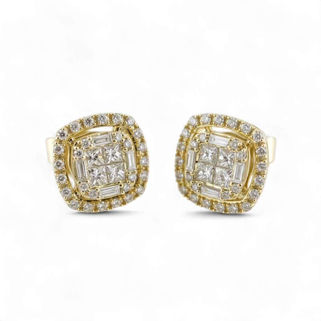 14k Yellow Gold Diamond Square Studs image 0