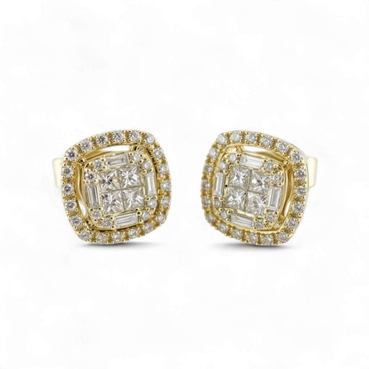 14k Yellow Gold Diamond Square Studs image 0