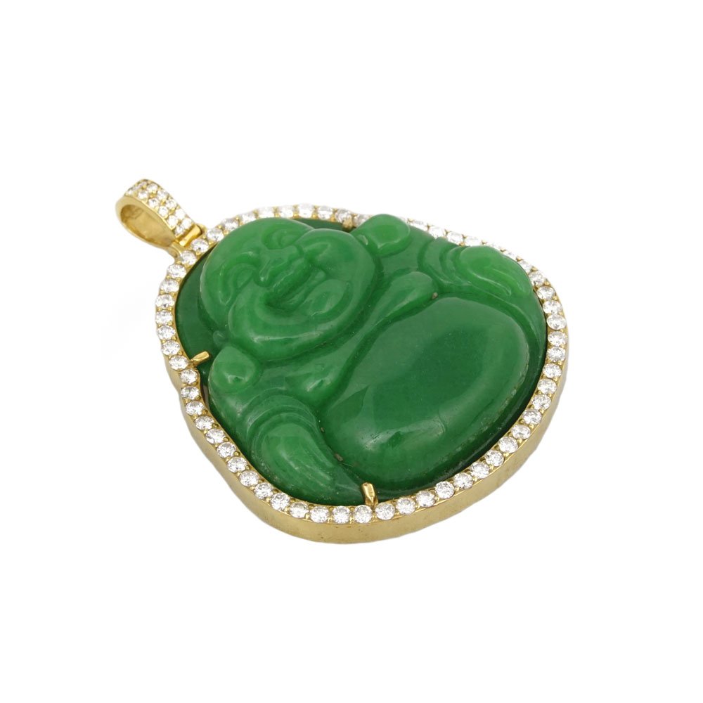 14k Gold Diamond Green Buddha Pendant image 0