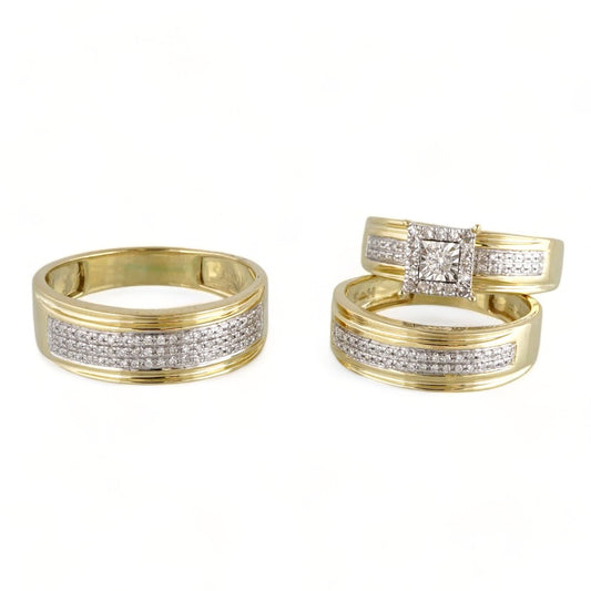 10k Yellow Gold Diamond Trio Ring Set image 1
