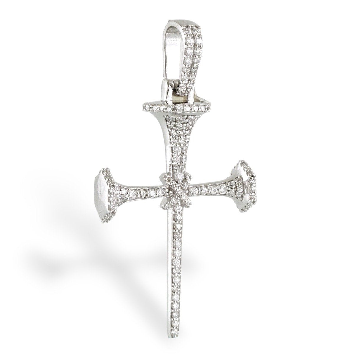 14k Gold Diamond Cross Pendant - White image