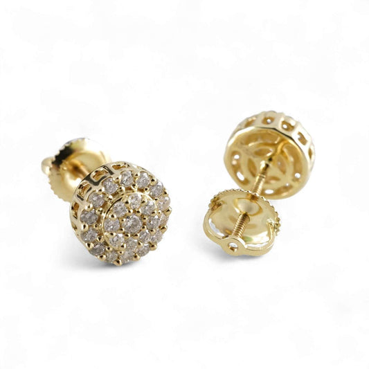 14k Yellow Gold Diamond Round Stud Earrings image 1