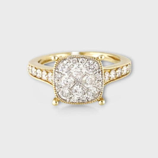 14k Yellow Gold Diamond Square Ring image 1