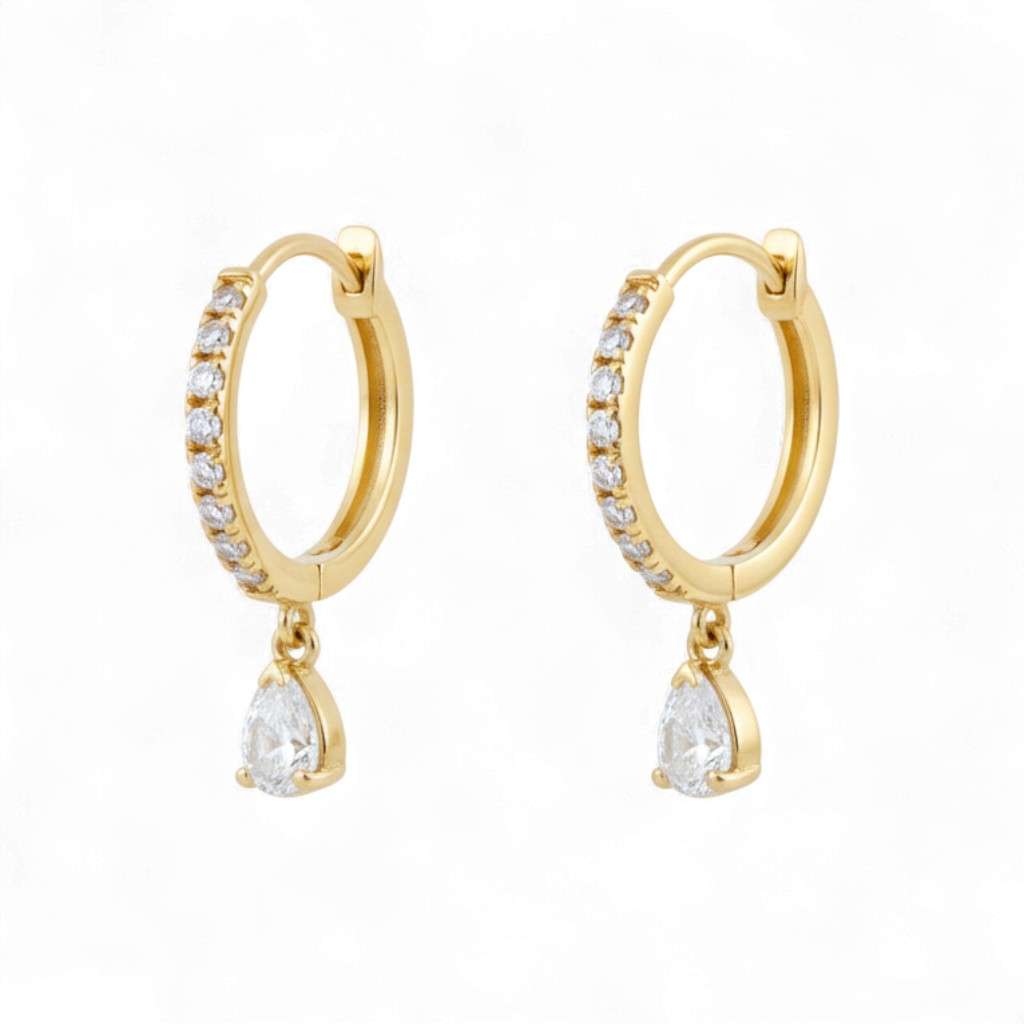 14K Yellow Gold Diamond Hoops image 0