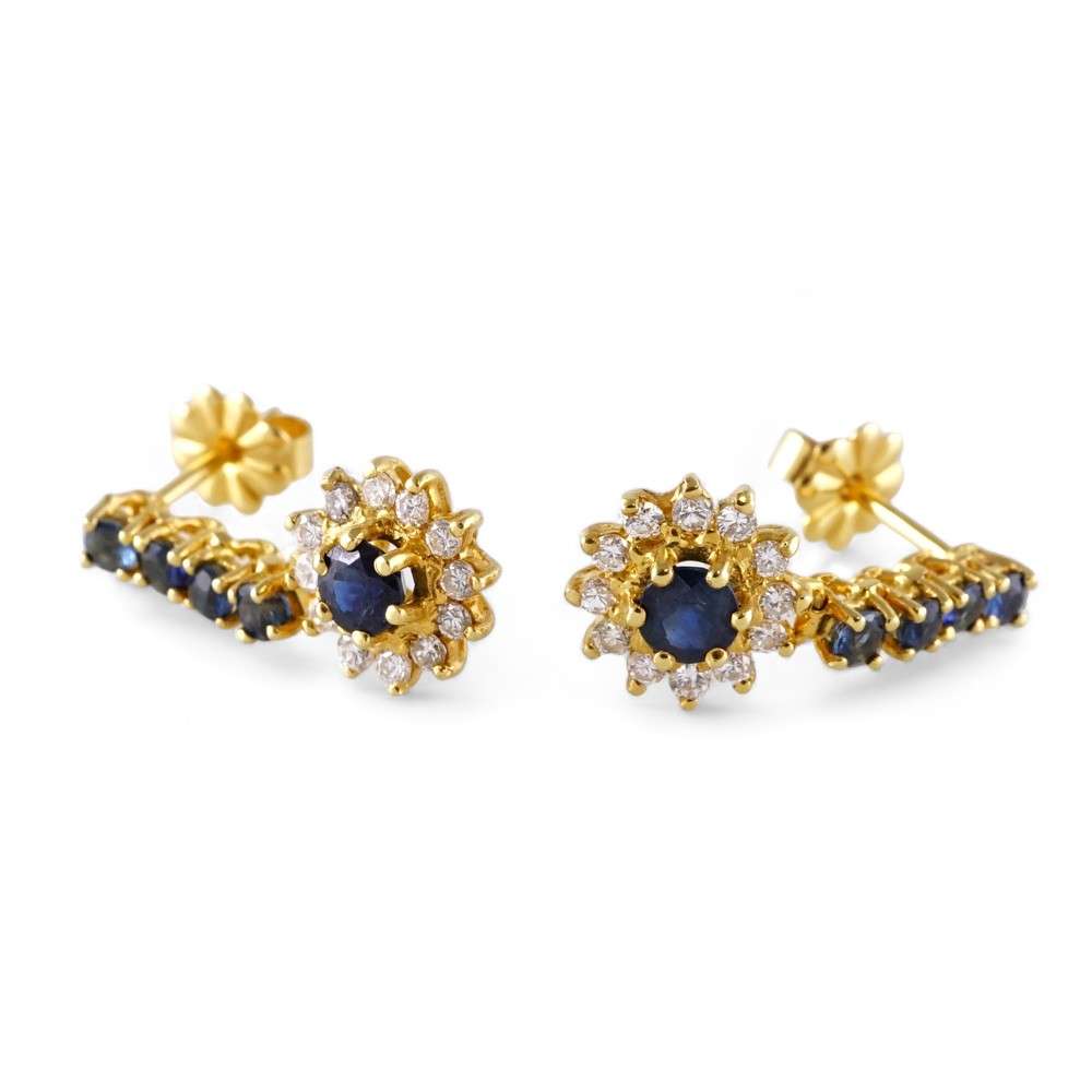 14k Yellow Gold Diamond Sapphire Earring image 1