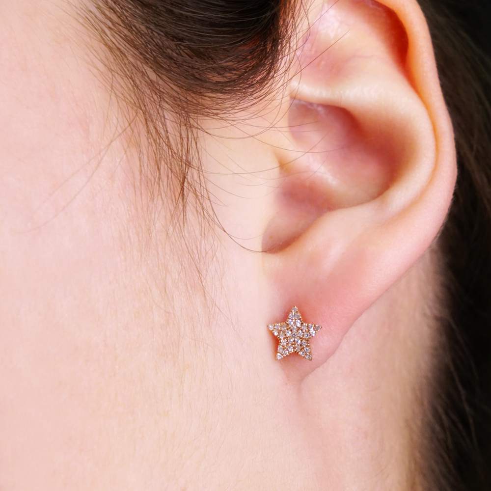 14k Gold Diamond Stars Earrings image 2