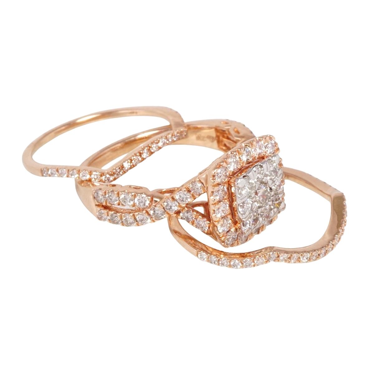 14k Rose Gold Diamond Trio Wedding Ring image 1
