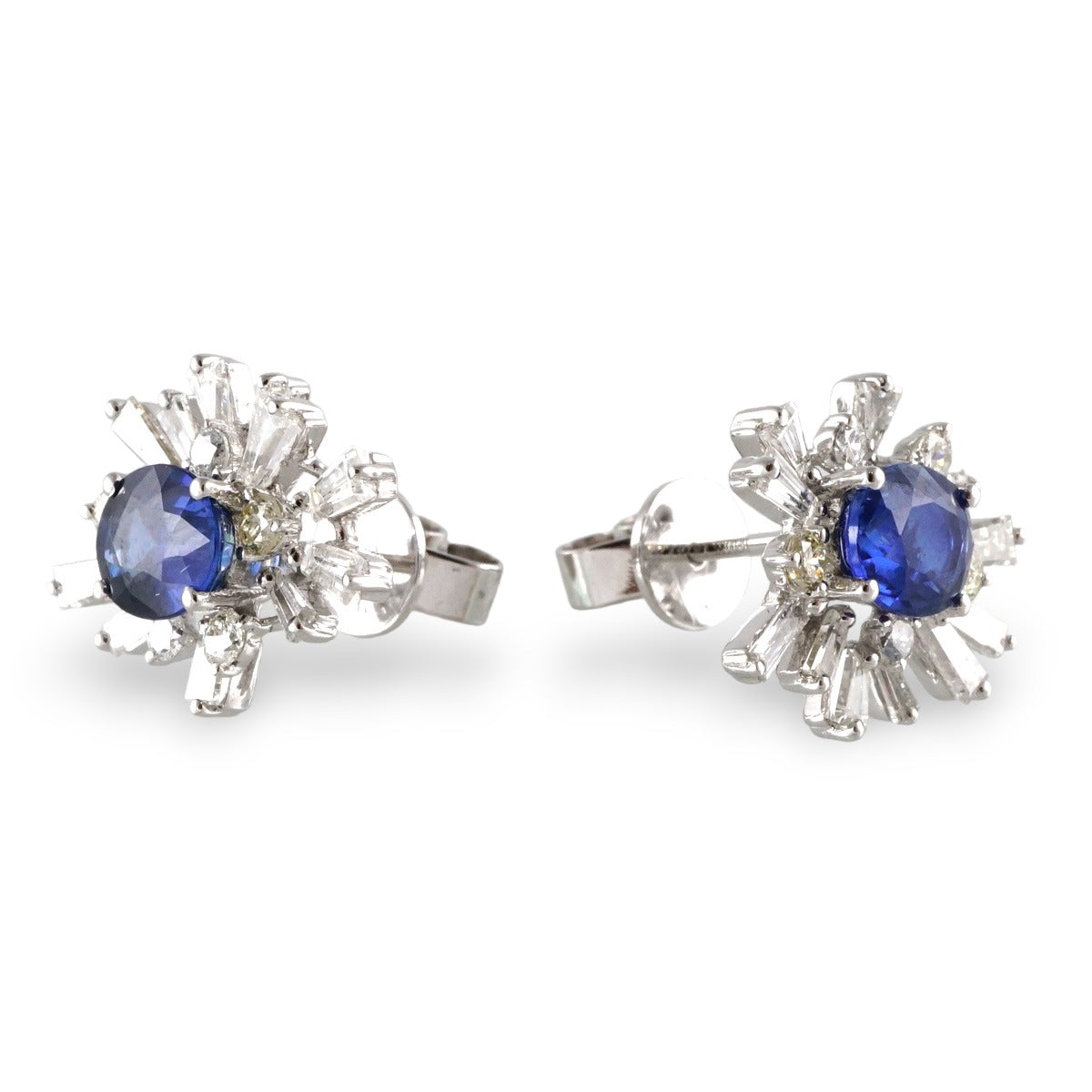 14k White Gold Diamond Sapphire Earrings image 2