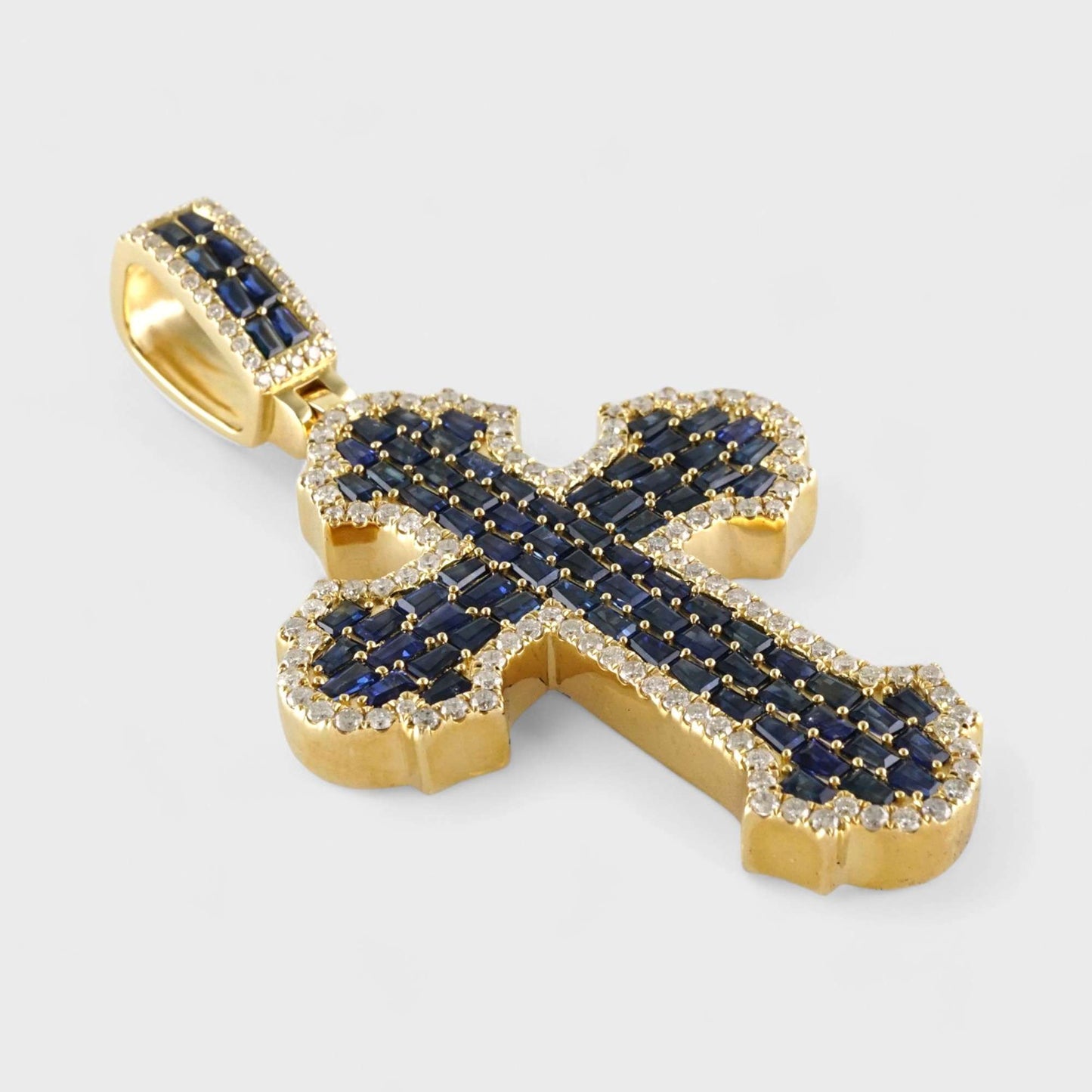 14k Yellow Gold Diamond Blue Cross Pendant image 2