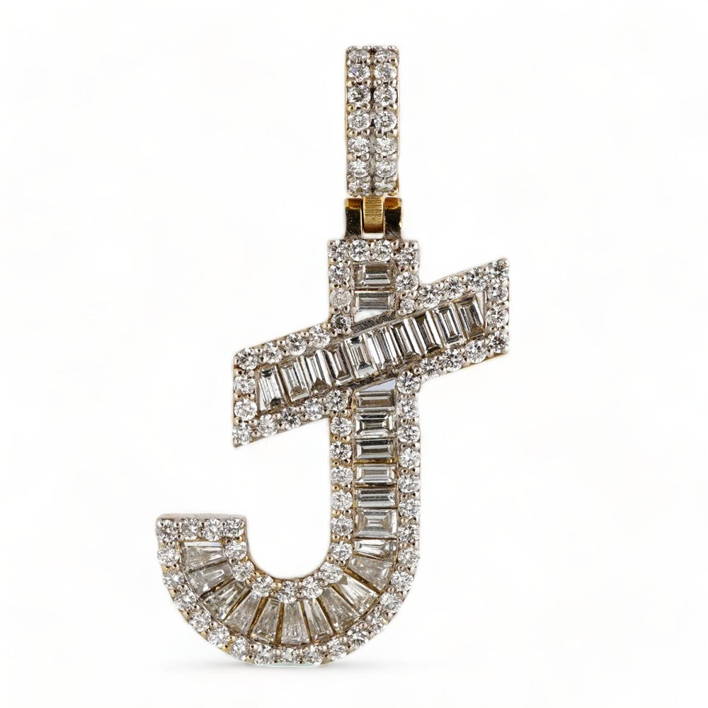 14k Gold Diamond J Initial Pendant image 1