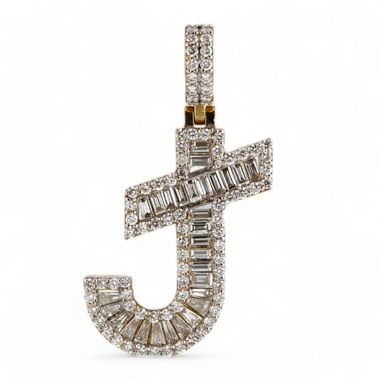 14k Gold Diamond J Initial Pendant image 1