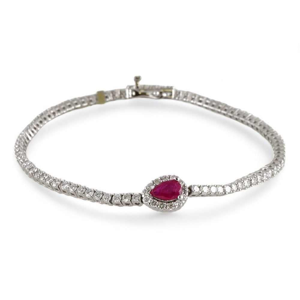 14k White Gold Diamond Red Almond Bracelet image 0