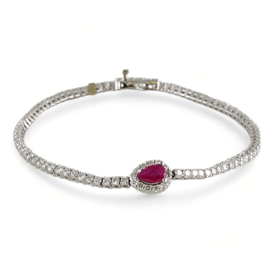 14k White Gold Diamond Red Almond Bracelet image 0