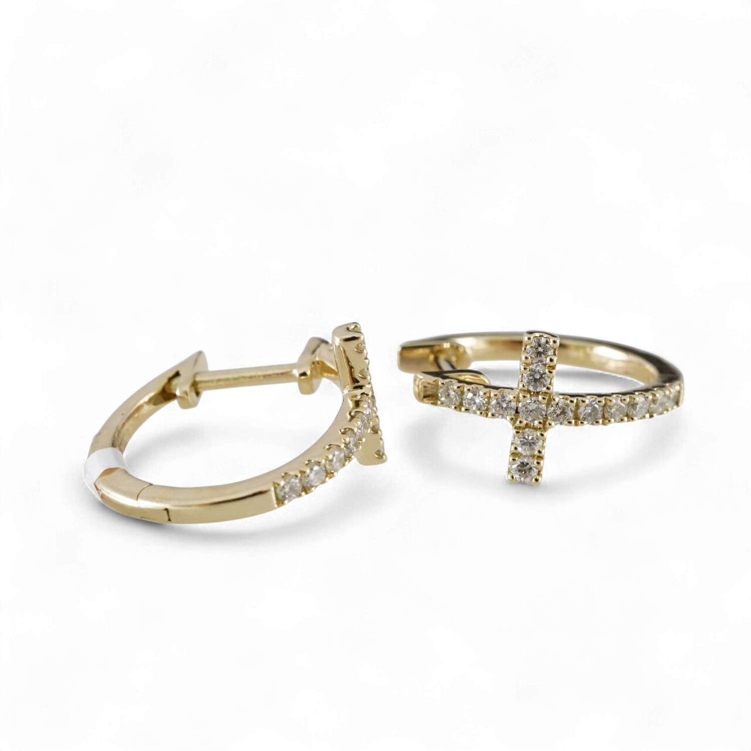 14k Yellow Gold Diamond Cross Studs image 2