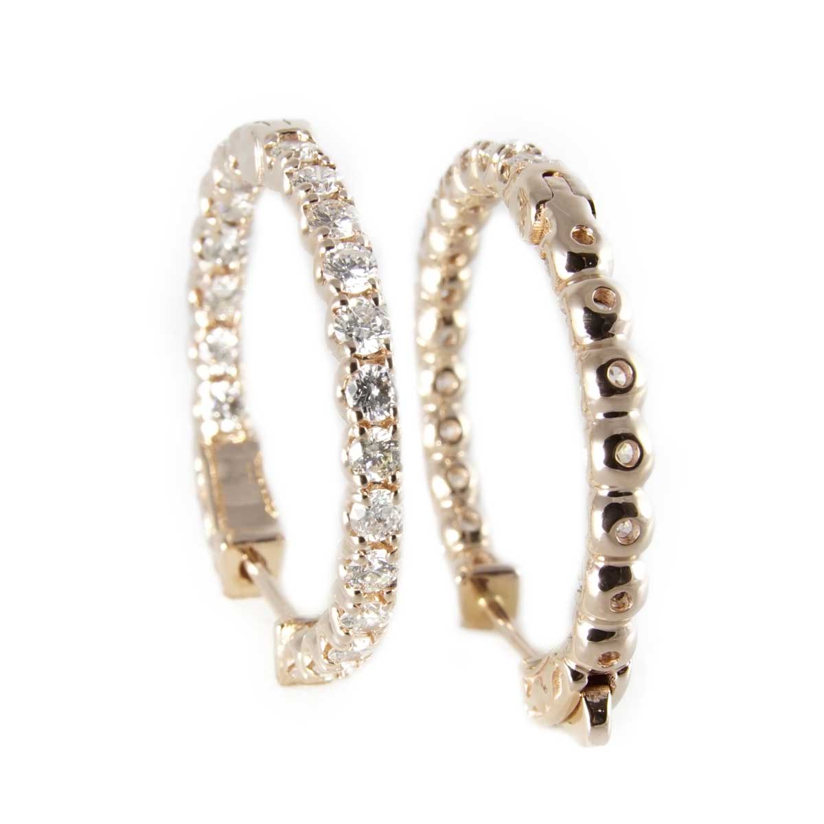14k Diamond Rose Gold Hoops Earring image 1