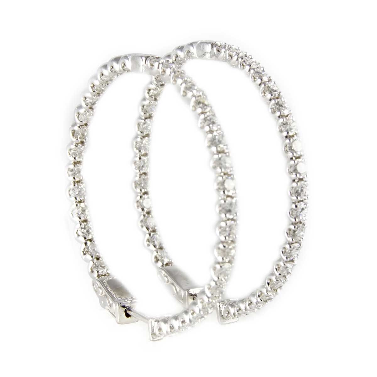 14k Diamond White Gold Hoop Earrings image 1