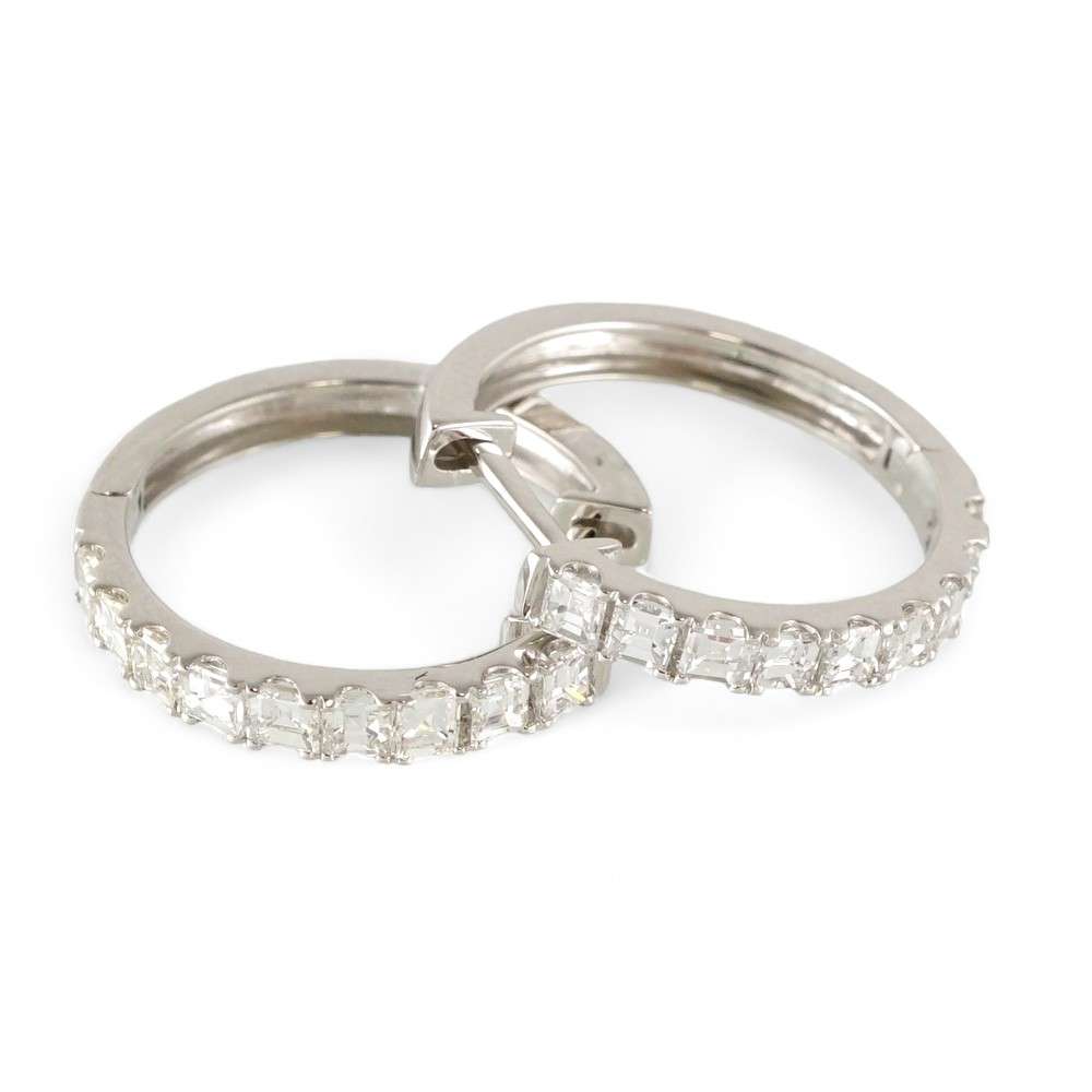 18k White Gold Diamond Hoop Earrings image 1