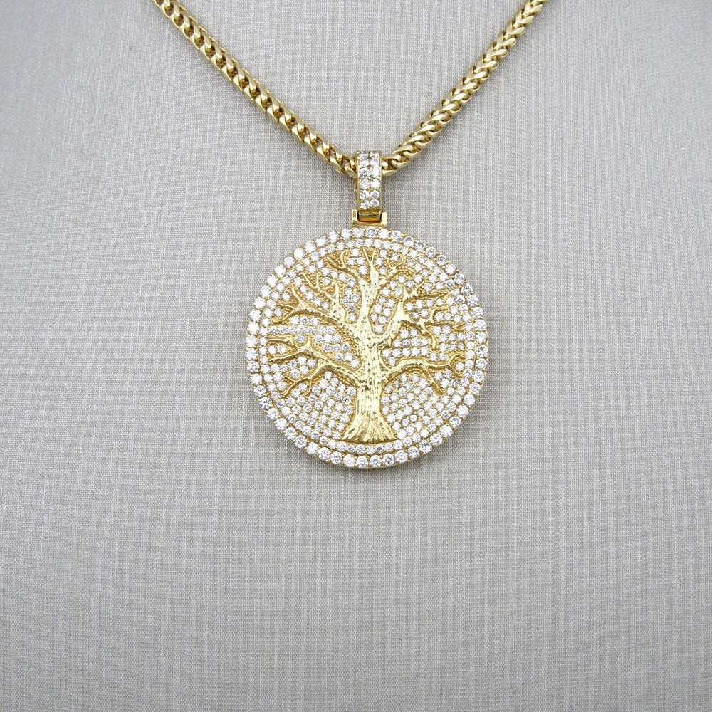 14k Yellow Gold Diamond Tree Pendant image 1