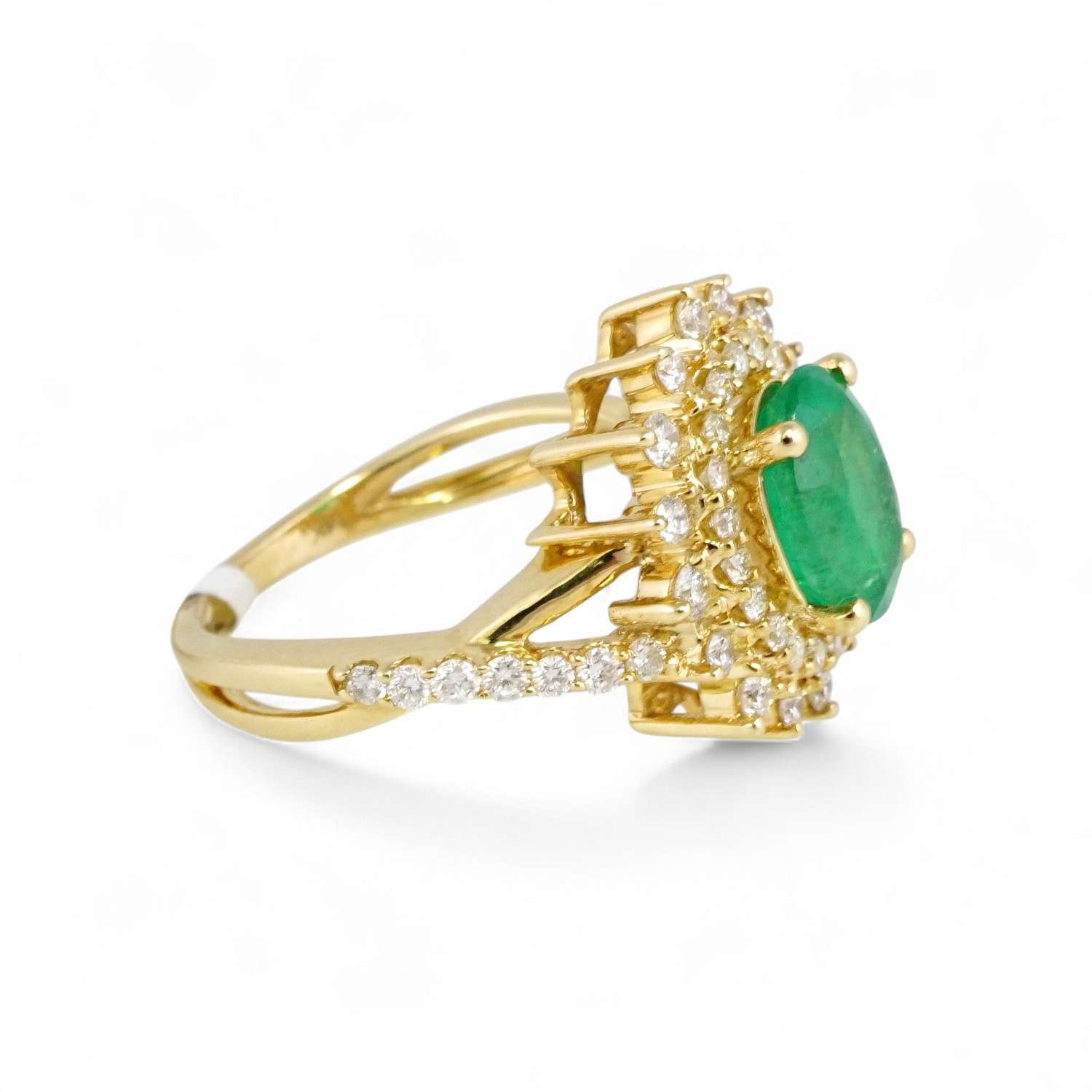 14k Yellow Gold Diamond Green Stone Ring image 2
