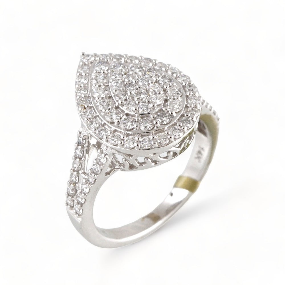 14k White Gold Diamond Almond Ring image 0