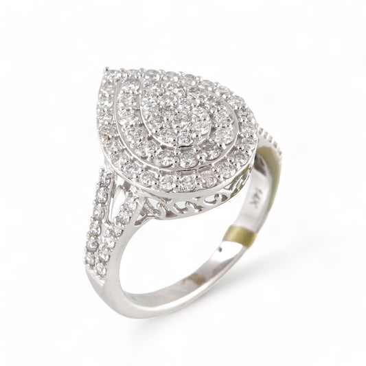 14k White Gold Diamond Almond Ring image 0