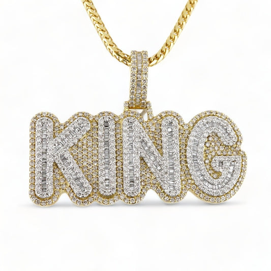 10k Gold Diamond Baguette King Pendant image 1