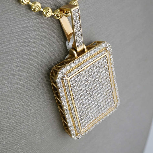 14k Yellow Gold Diamond Square Pendant Ball Chain image 1