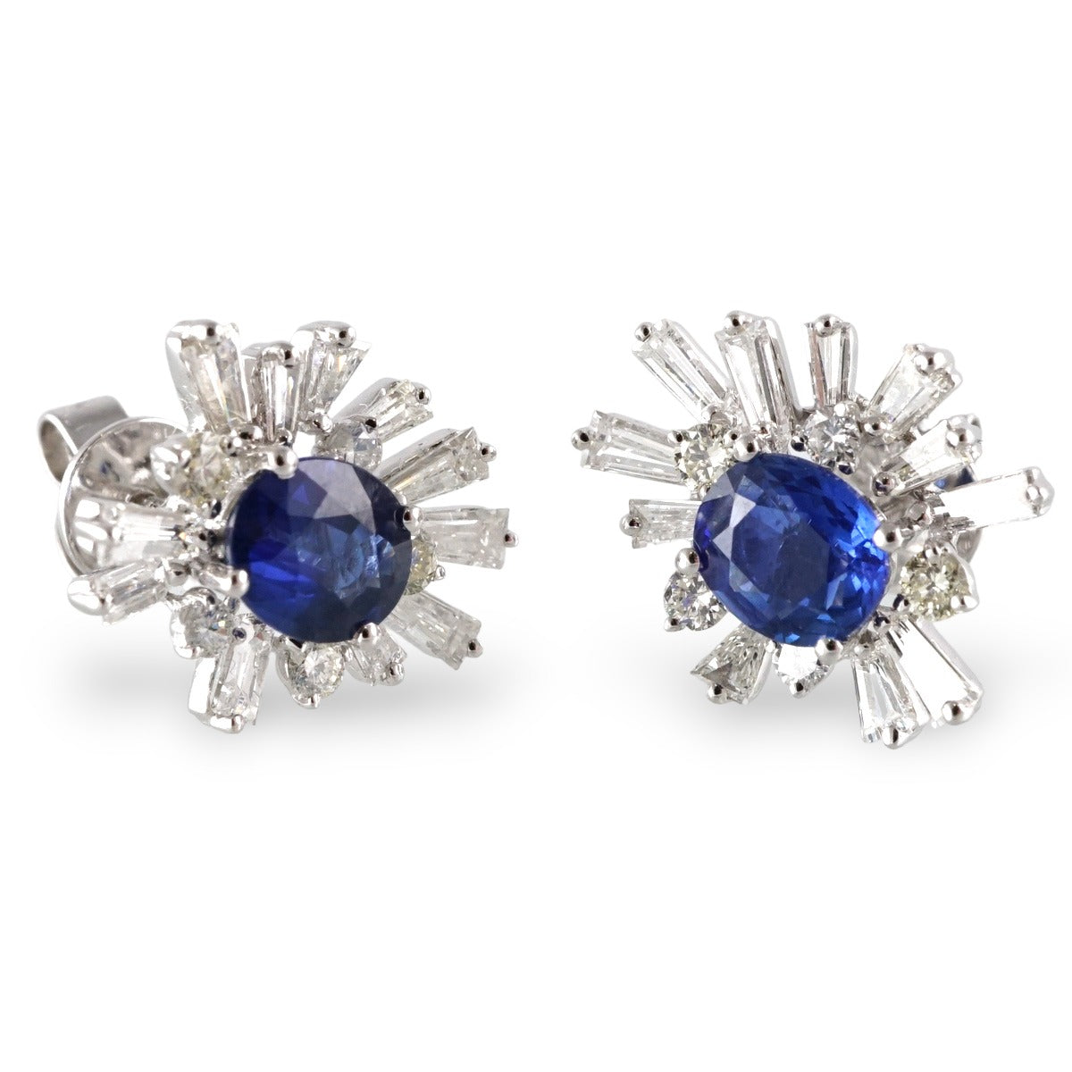 14k White Gold Diamond Sapphire Earrings image 0