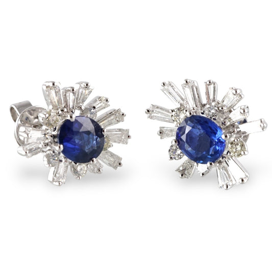 14k White Gold Diamond Sapphire Earrings image 0