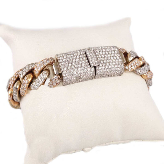 14k Gold Diamond Two Colors Cuban Link Bracelet image 1