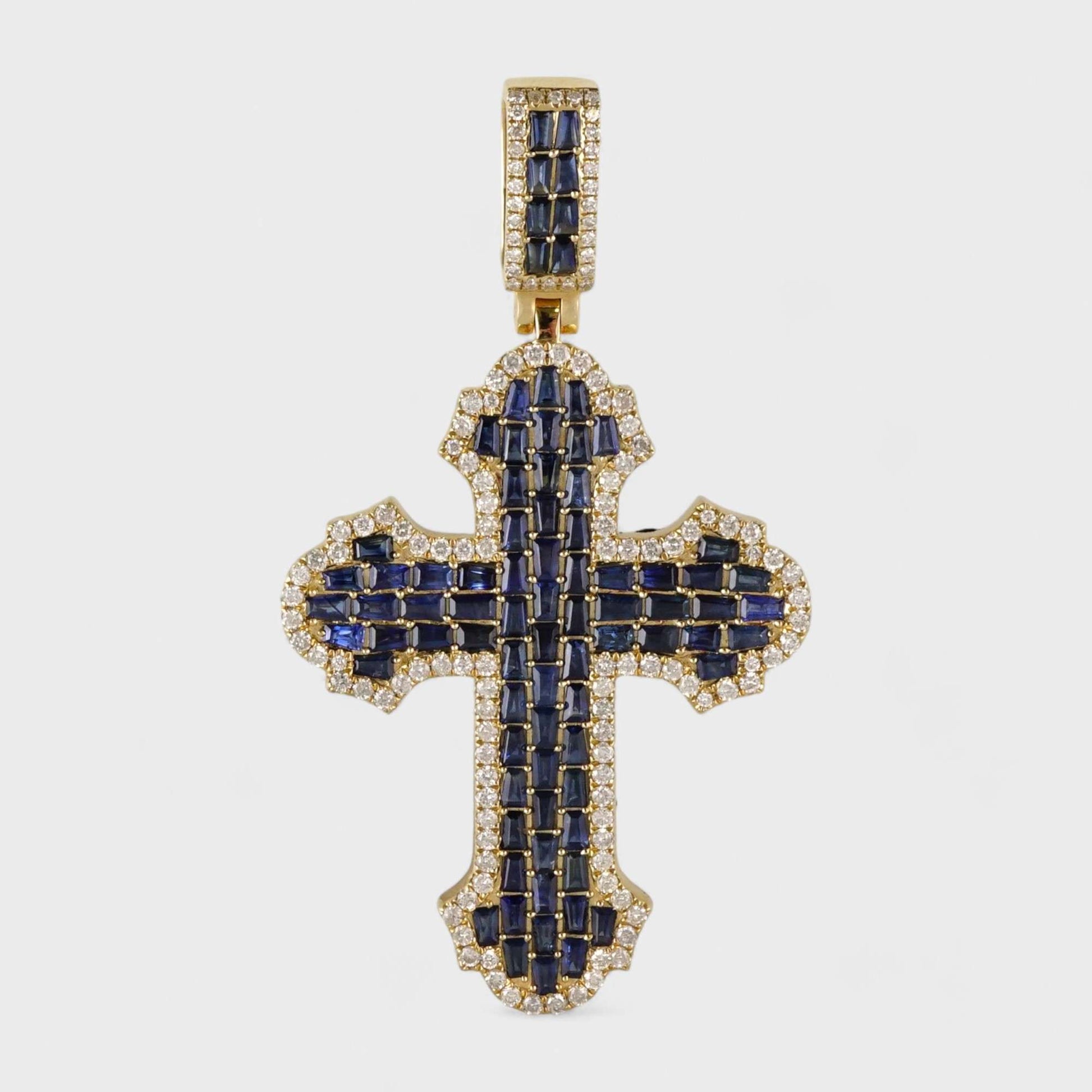 14k Yellow Gold Diamond Blue Cross Pendant image 0