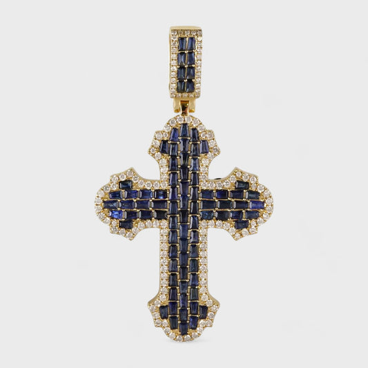 14k Yellow Gold Diamond Blue Cross Pendant image 0