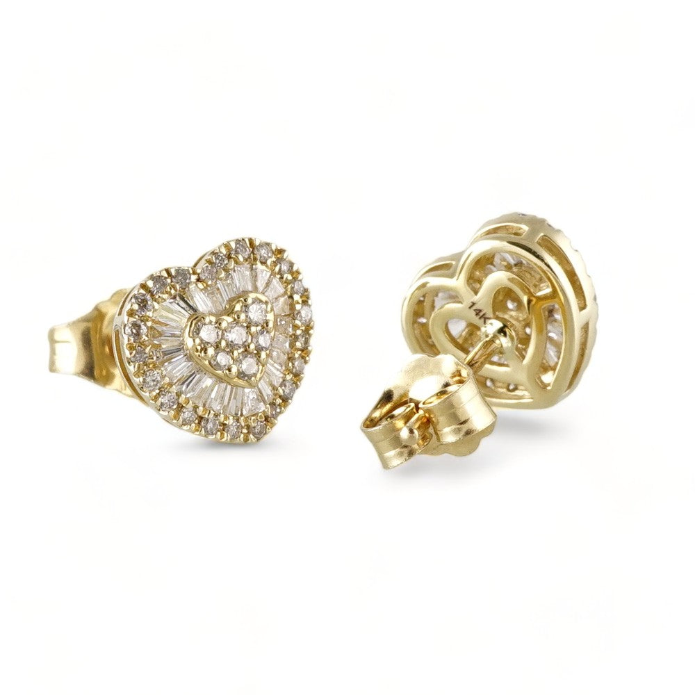 14k Yellow Gold Diamond Heart Earrings image 1