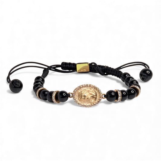 14k Yellow Gold Diamond Jesus Face Thread Bracelet