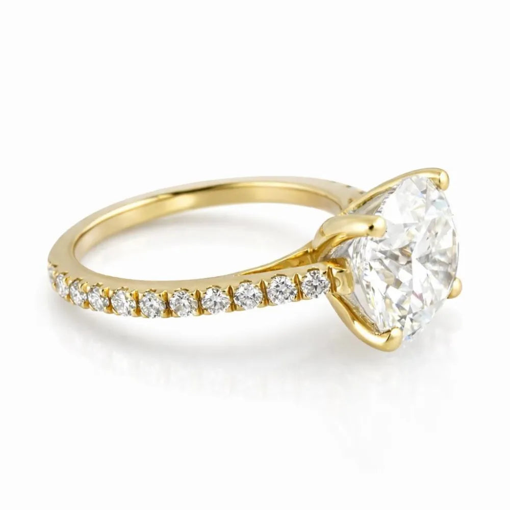 14k Yellow Gold LAB Diamond Round Ring