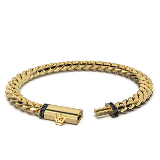 14k Yellow Gold Cuban Link Bracelet with Black Diamonds