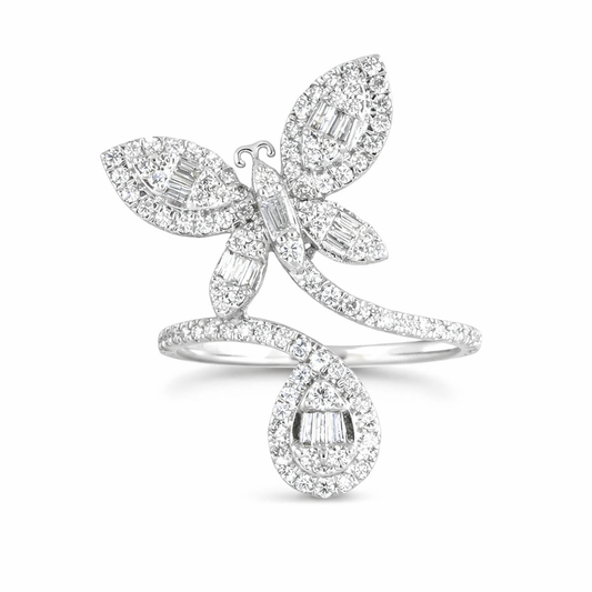 14k White Gold Diamond Butterfly Ring