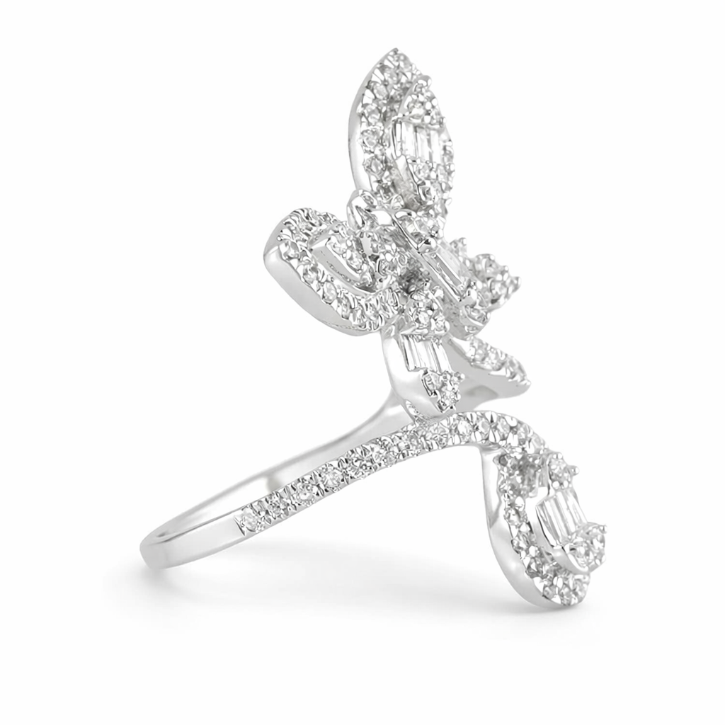 14k White Gold Diamond Butterfly Ring