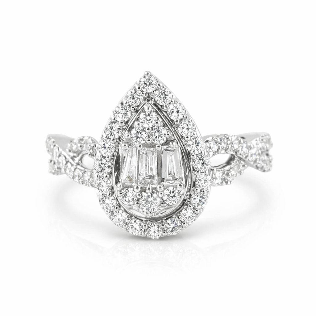 10k White Gold Diamond Almond Ring