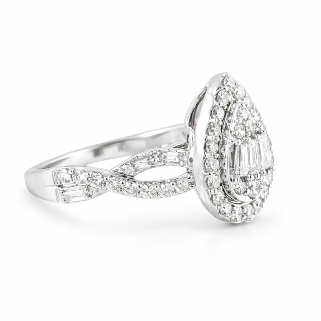 10k White Gold Diamond Almond Ring