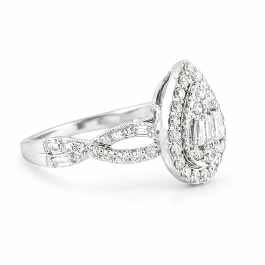 10k White Gold Diamond Almond Ring